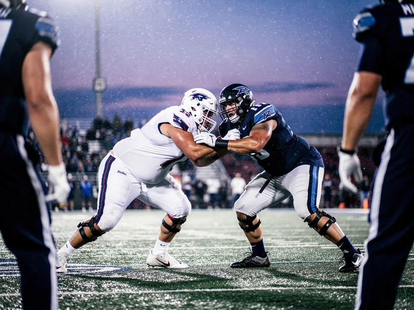 Buffalo Bills center Connor McGovern blocking for Josh Allen during an NFL game in 2025