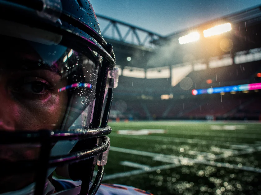 Dallas Cowboys linebacker in defensive stance during an NFL game at AT&T Stadium