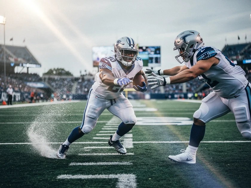 Derrick Henry running with the ball during an NFL game in the 2025 season