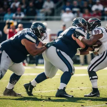 Detroit Lions offensive lineman in practice blocking drill during 2026 NFL Draft preparation