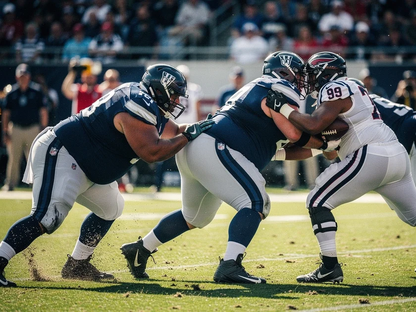 Detroit Lions offensive lineman in practice blocking drill during 2026 NFL Draft preparation