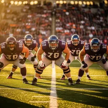 Baltimore Ravens offensive linemen in formation protecting Lamar Jackson during 2026 NFL Draft preparation